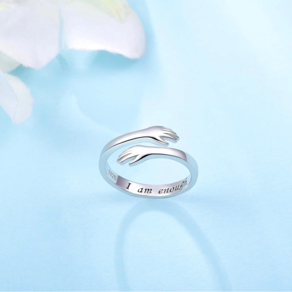 925 Sterling Silver Adjustable Hug Ring Come to My Arm Couple Hugging Rings - Picture 2 of 7